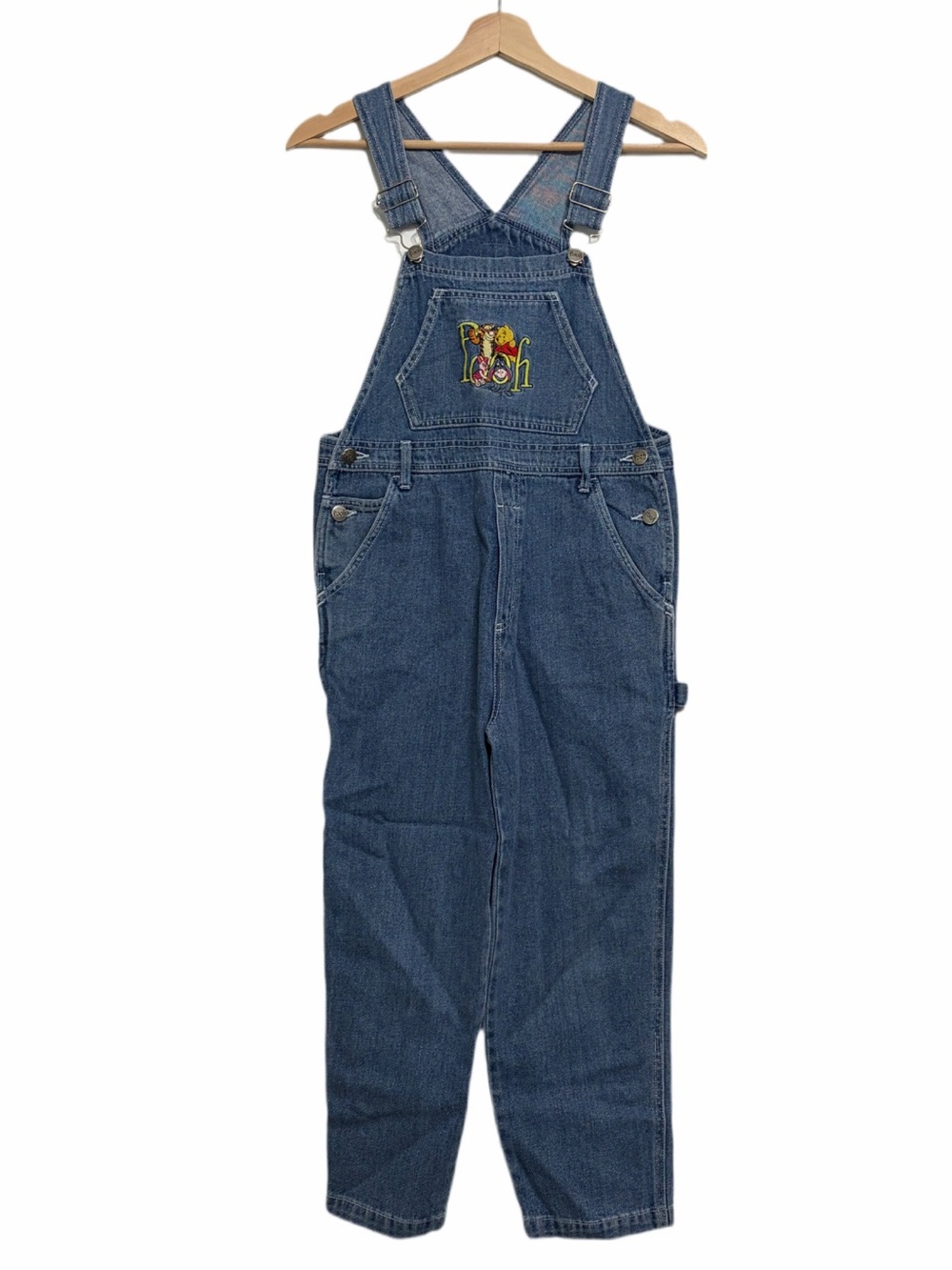 Vintage 90s Disney Winnie Pooh Tigger Blue Denim Jean Cargo Overalls Sz 10 Youth